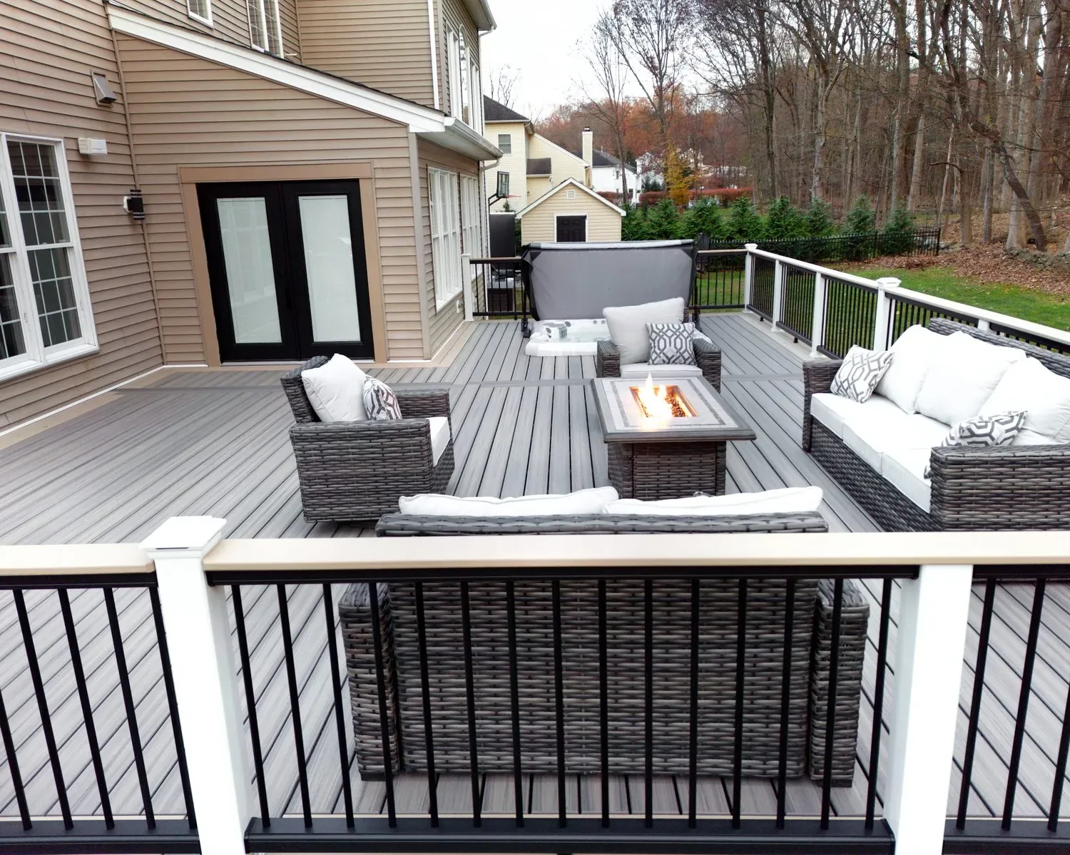 Trex deck and cable railing capturing a Hudson Highlands view